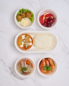 เซตมัสหมั่น-แกงจืด-กุ้งซอสมะขาม-ผัดผัก-ผลไม้